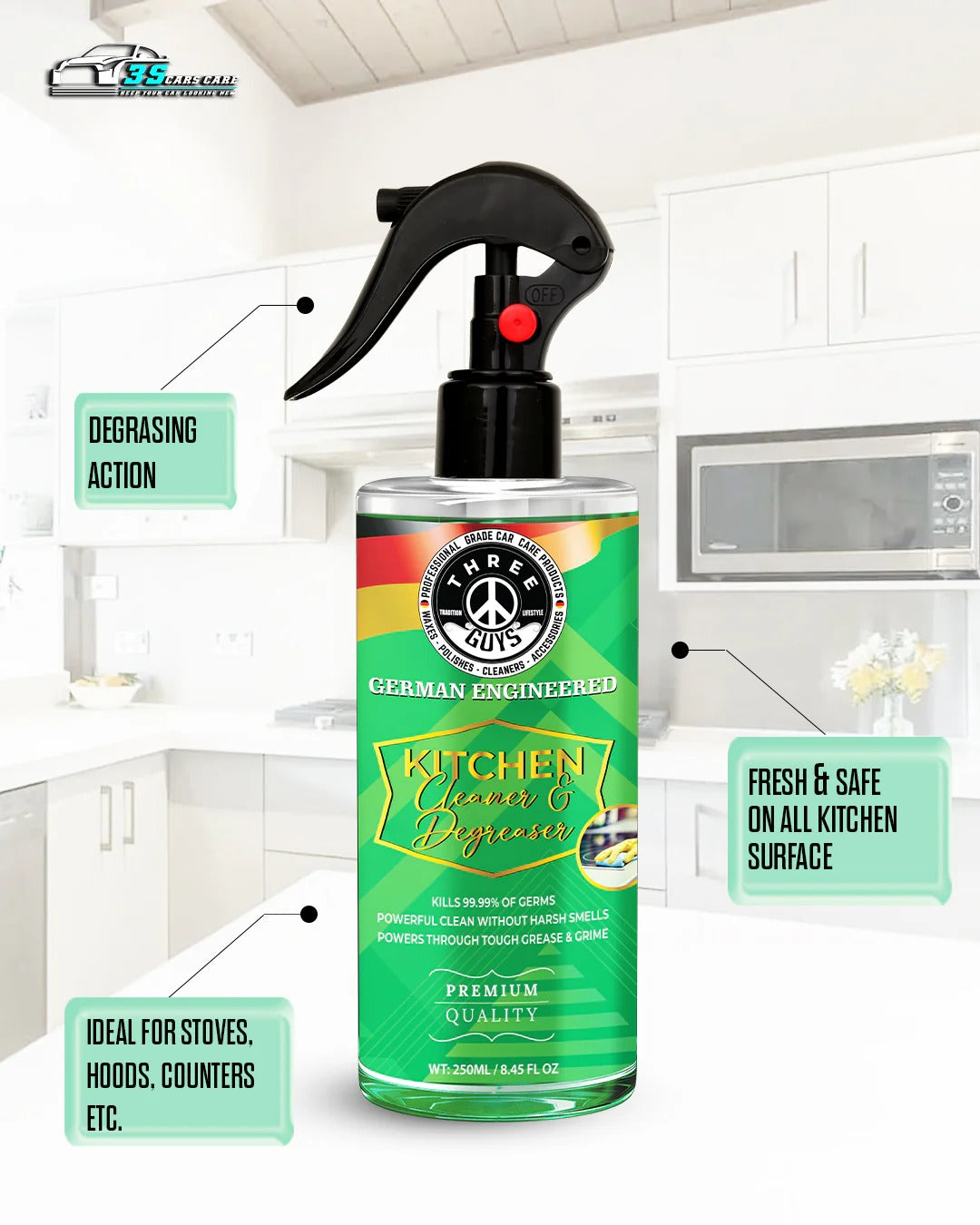 Kitchen Cleaner & Degreaser – Heavy Duty, Germ-Killing & Grease-Fighting Formula  THREE GUYS -